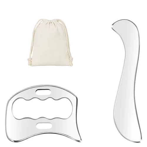 Imagen 2 del producto Herramientas de masaje Gua Sha de acero inoxidable, herramienta raspadora muscular, juego de herramientas de rastro para liberación miofascial, masajeador de pañuelos cicatrices para espalda