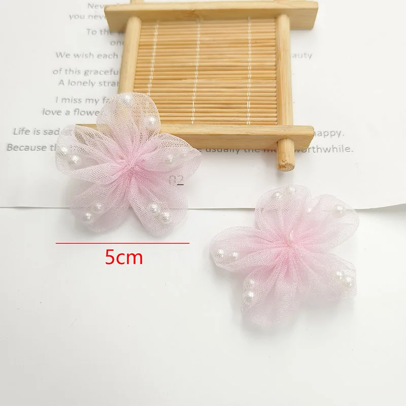 20Pc 5CM Mesh Fabric Flower Applique For DIY Handmade Hair Clip Hat Crafts Patches Decor Ornament Clothing Accessories