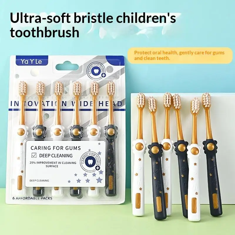 6 Pack Kids Toothbrushes Wide Head Soft Bristle Toothbrush Cute Non Slip Handle Gum Protect For Daily Oral Care Deep Cleaning