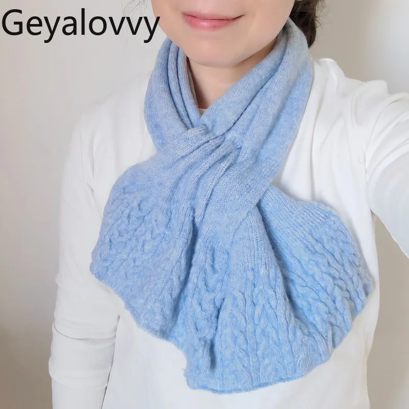 

Новый зимний вязаный теплый шарф для шеи, приятный для кожи, однотонный, универсальный, милый, милый, для девочек, универсальный теплый шарф с крестом в японском стиле