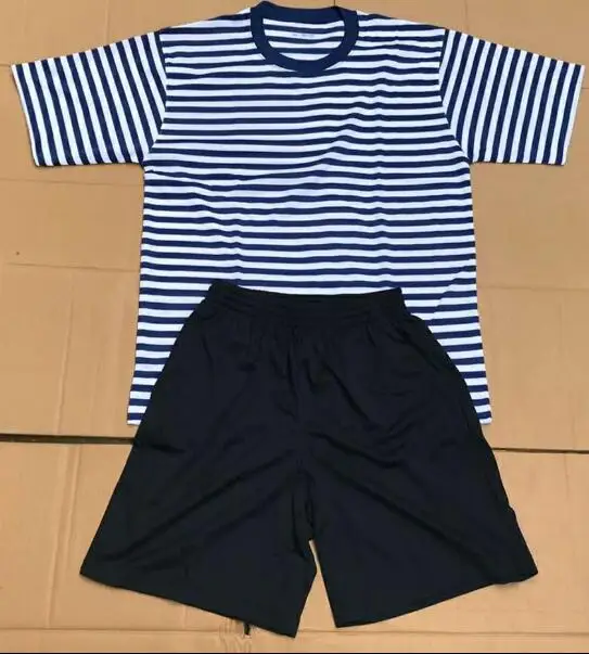 

Naval Training Suit Summer Men Blue Striped T-shirt Seamen Vintage Chinese