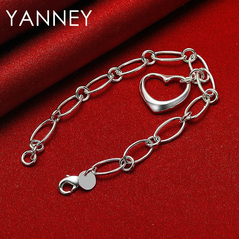 Nuevo Pulsera con colgante de corazón Simple fino de Plata de Ley 925 para mujer, abalorio de lujo, joyería para fiesta de compromiso y boda
