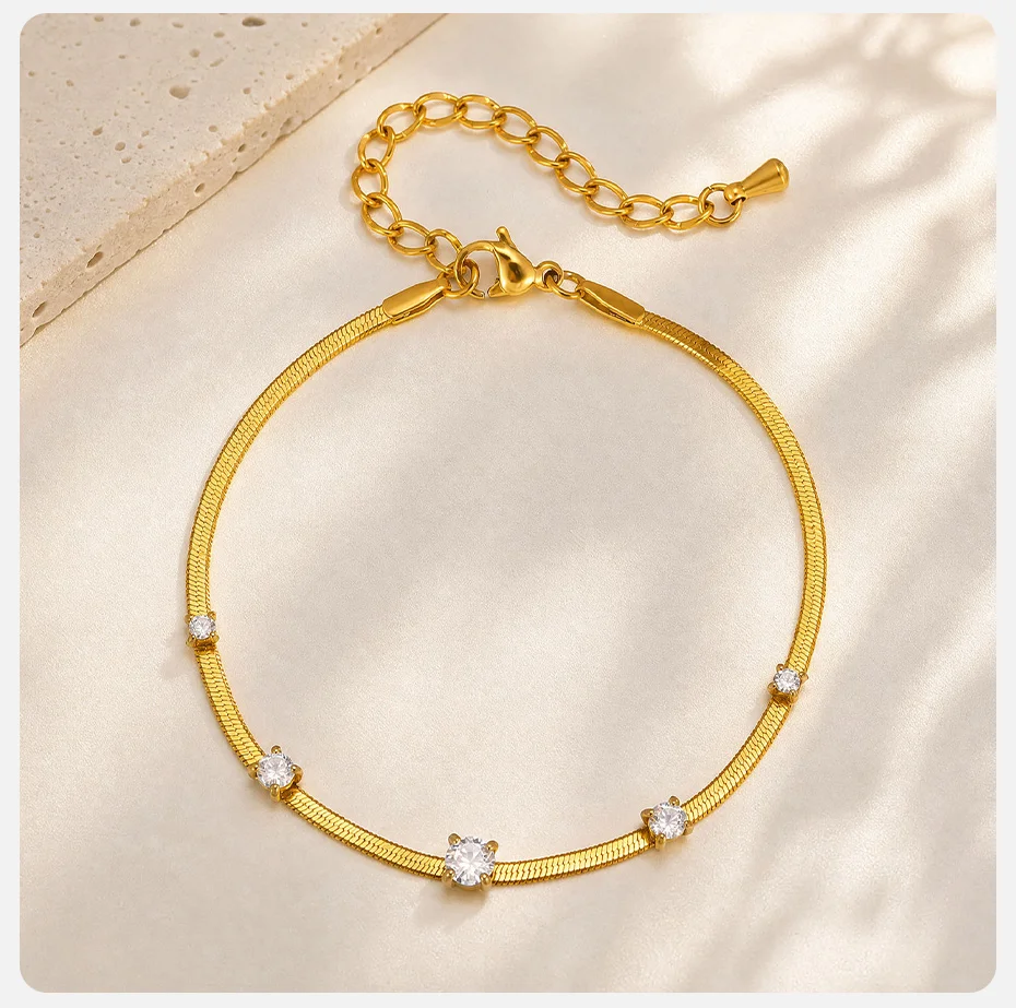 Vnox Elegantes Rundes Zirkonia-Kettenarmband für Damen, 18K Vergoldeter Edelstahl-Choker, Stapelbarer Hochzeitsschmuck – Detail 5
