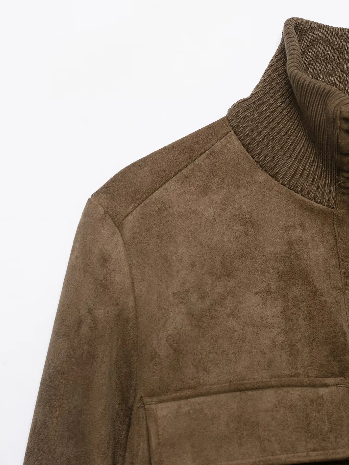 TFMLN Damen Kunstwildlederjacke, einfarbig, schmale Passform, hoher Kragen, lange Ärmel, Reißverschlusstaschen, elastischer Saum, Mantel, Herbstjacken 2026, neu – Detail 4