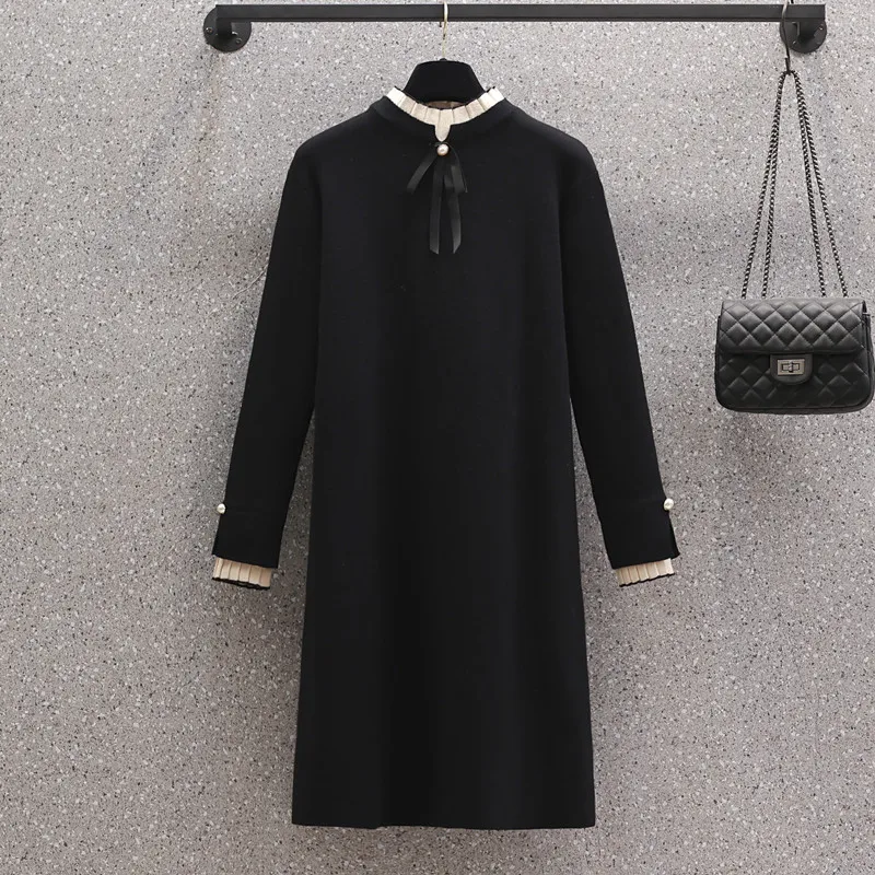 Large Size Bow Sweater Dress Vestido 2022 New Women Autumn Winter Long Sleeve Solid Color Warm Elegant Kintting Dresses Robe