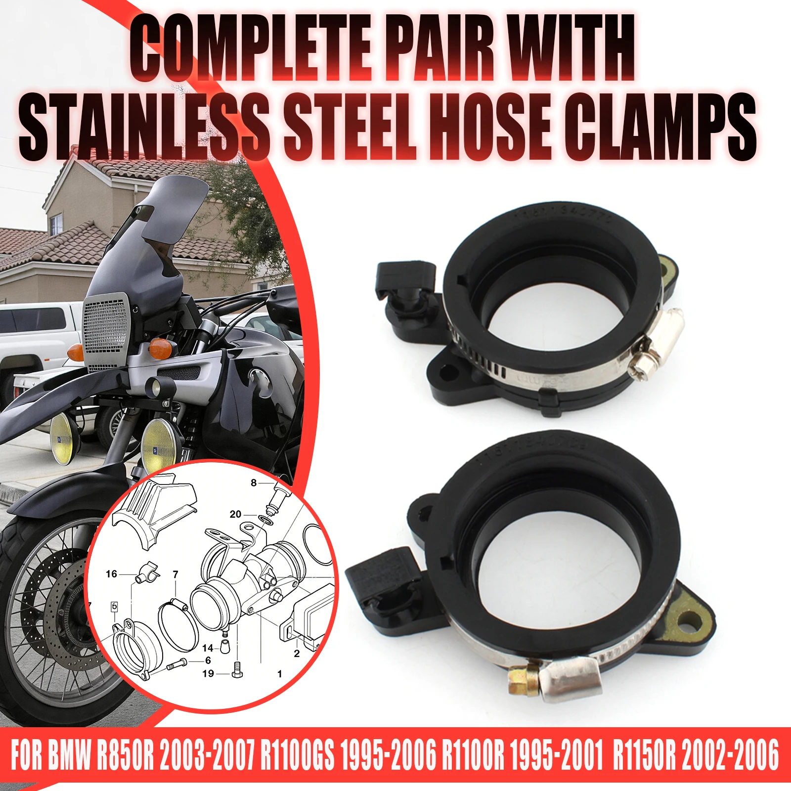 Motorcycle Carburetor Intake Manifold Boot Adapter Pipe Rubber For R1150GS R1150R R1150RT R1100GS/R/RS/RT/S