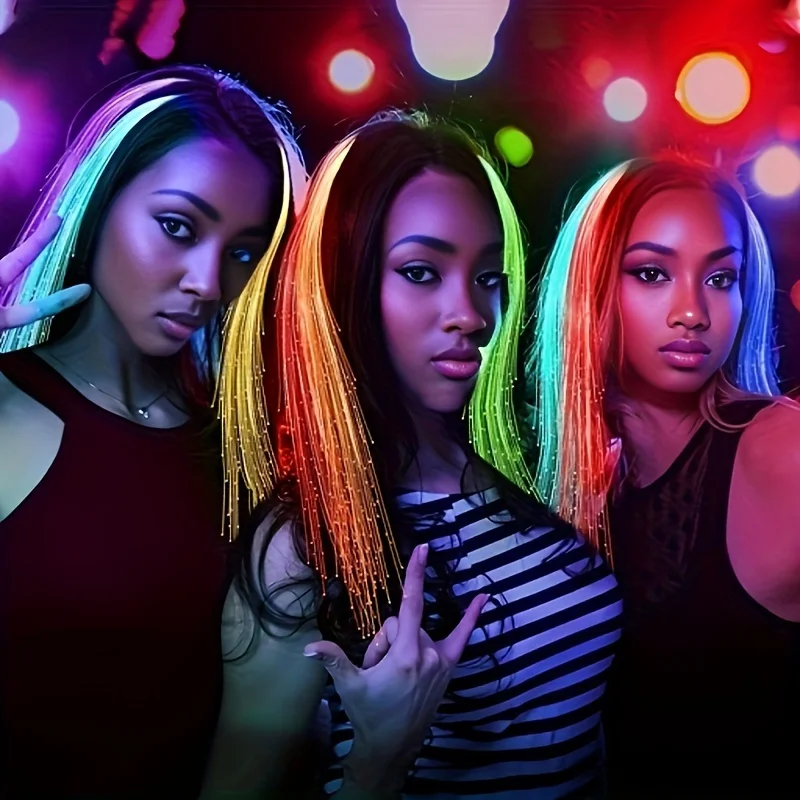 10 قطع من ضفائر الفراشة الملونة بإضاءة LED، الضفائر المتوهجة، مشابك شعر مجدول من الألياف اللامعة، الضفائر اللامعة، فساتين عصرية #4