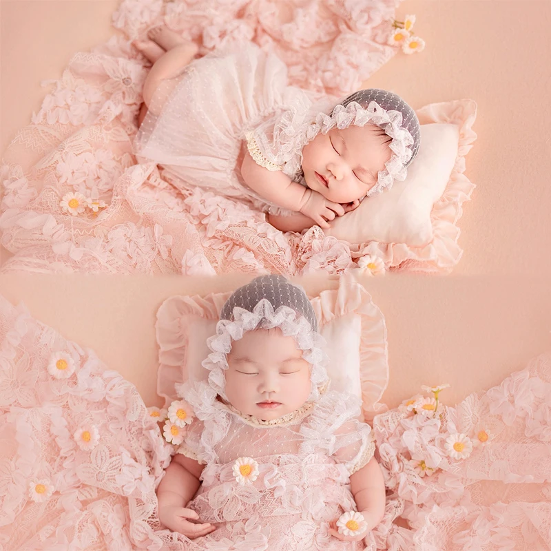 Newborn Photography Outfit Baby Girl Princess Lace Puffy Dress Daisies Flowers Pose Photo Props Studio Shooting Accessories