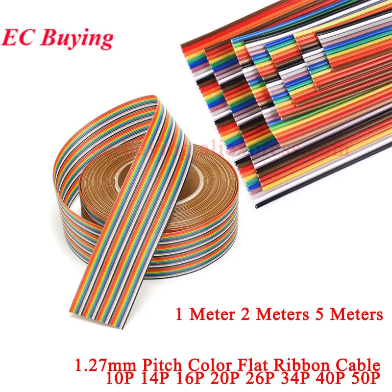 1m-5 metros 10p 14p 16p 20p 26p 34p 40p 50p 1.27mm passo cor cabo de fita plana arco-íris dupont fio colorido para conector ipc fc