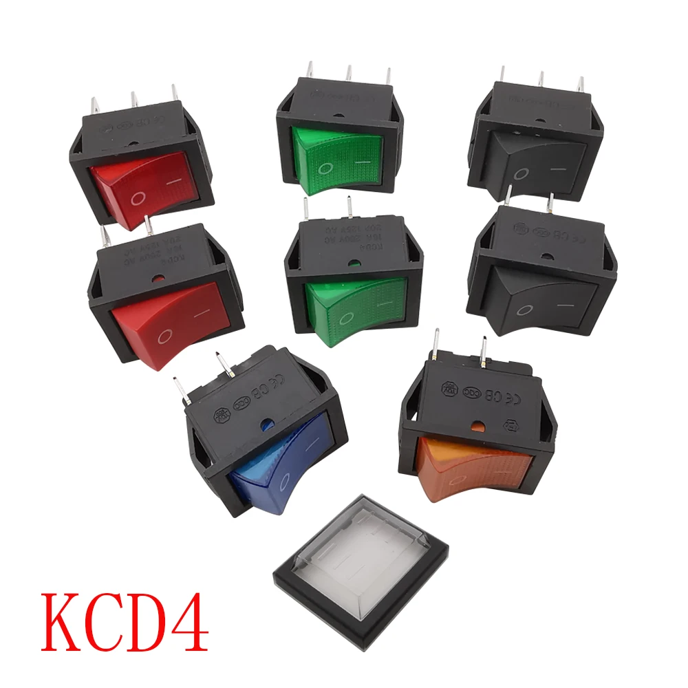 1/5Pcs KCD4 Rocker Switch Electrical Equipment 4Pin / 6Pin ON-OFF / ON-OFF-ON With Light 16A 250VAC 20A 125VAC