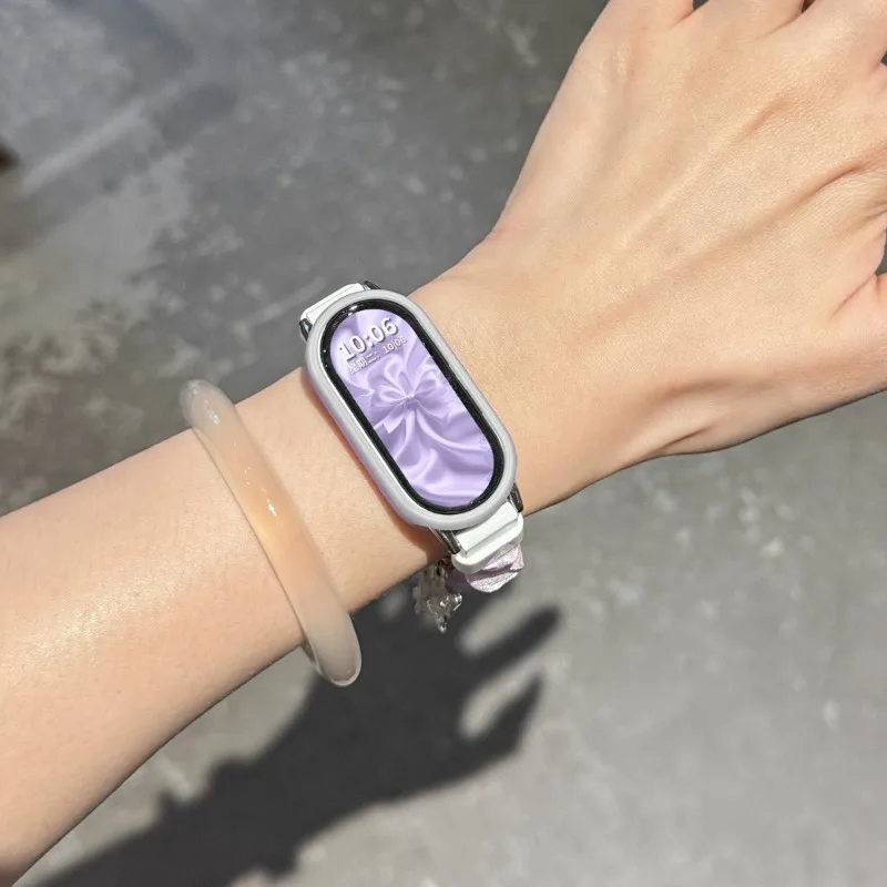 Elegant Scrunchie Watch Band Fit Xiaomi Mi Band 10 9 8 Replacement Wristband Shiny Crystal Butterfly Charm Bracelet for Mi10 NFC