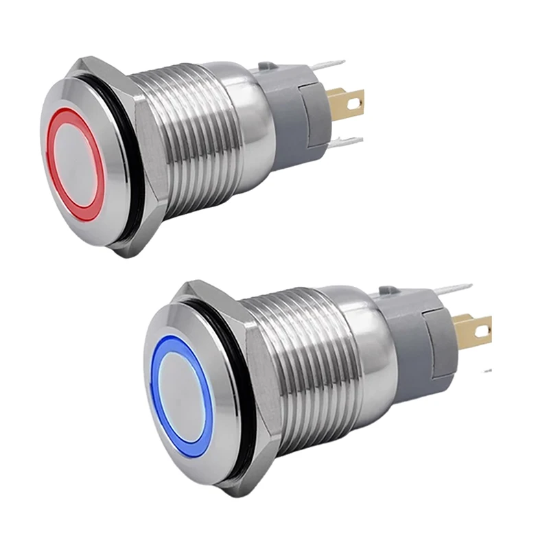 

16 мм 12 В серебристый водонепроницаемый светодиодный кнопочный переключатель включения/выключения из нержавеющей стали с фиксацией для автомобиля, лодки, двигателя