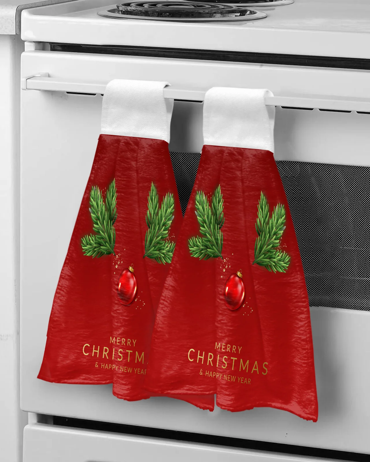 Christmas Pine Needle Lantern Elk Red Hanging Kitchen Hands Towels Quick Dry Microfiber Cleaning Cloth Soft Towel