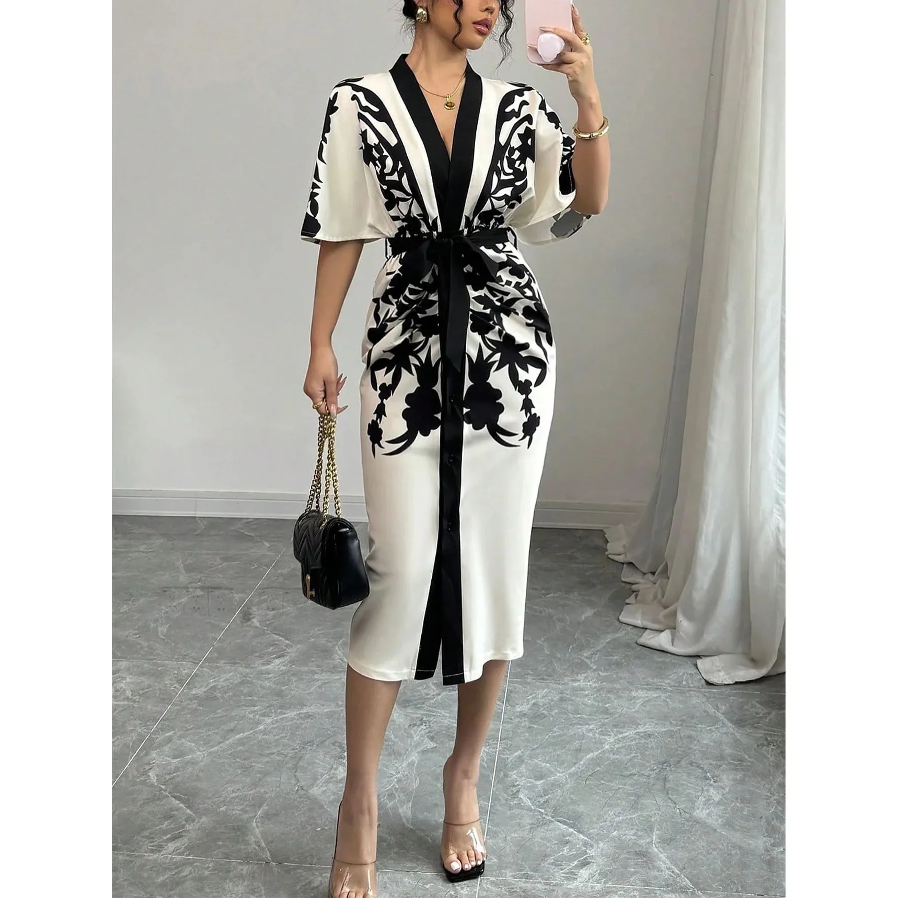 

European And American Fashion Dress For Women 2025 Summer New Style High End Printed Elegant Temperament Dress