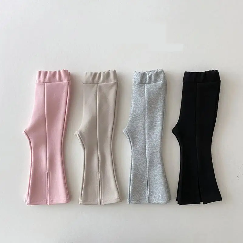 2025 Autumn New Children Trousers Solid Simple Girls Split Flared Pants Cotton Baby Girls Versatile Trousers Kids Casual Pants