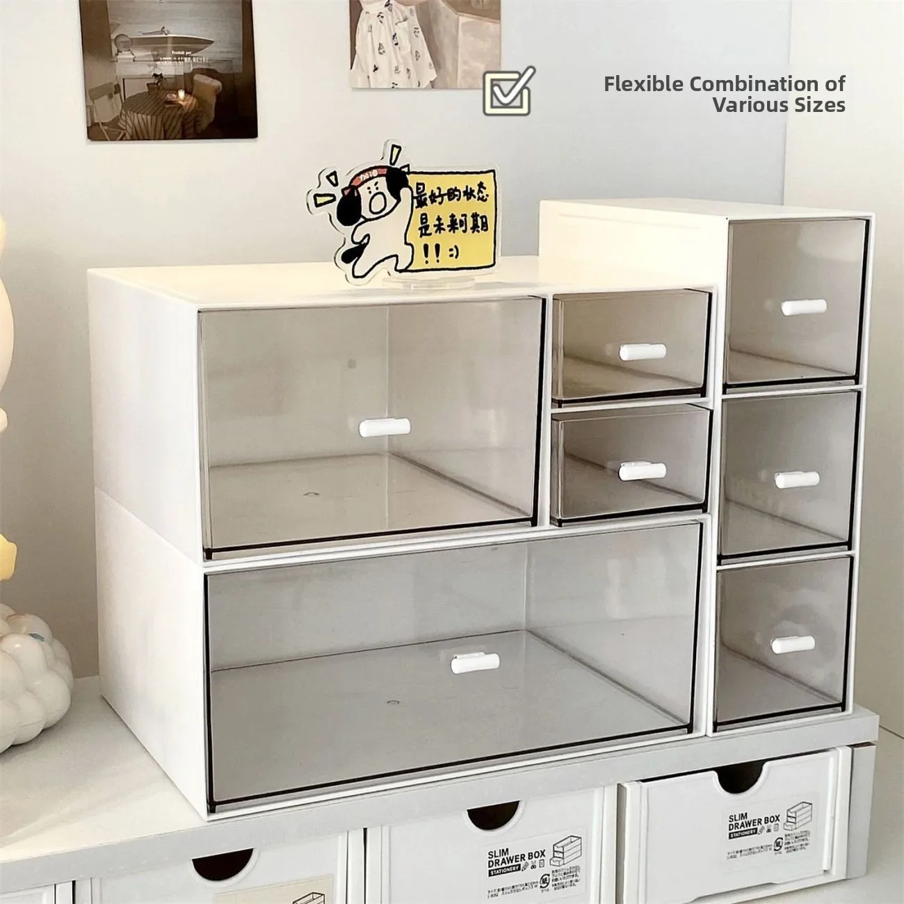 Desktop Drawer Style Storage Box Acrylic Cosmetic Organizer Desk Accessories Removable Transparent Assembly Required