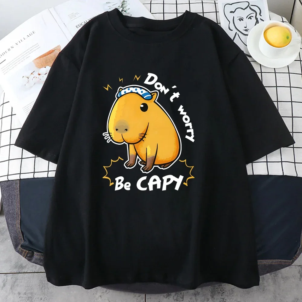 New Don't worry be capy T-shirt for both men and women plus size T-shirt summer Y2K T-shirt tops