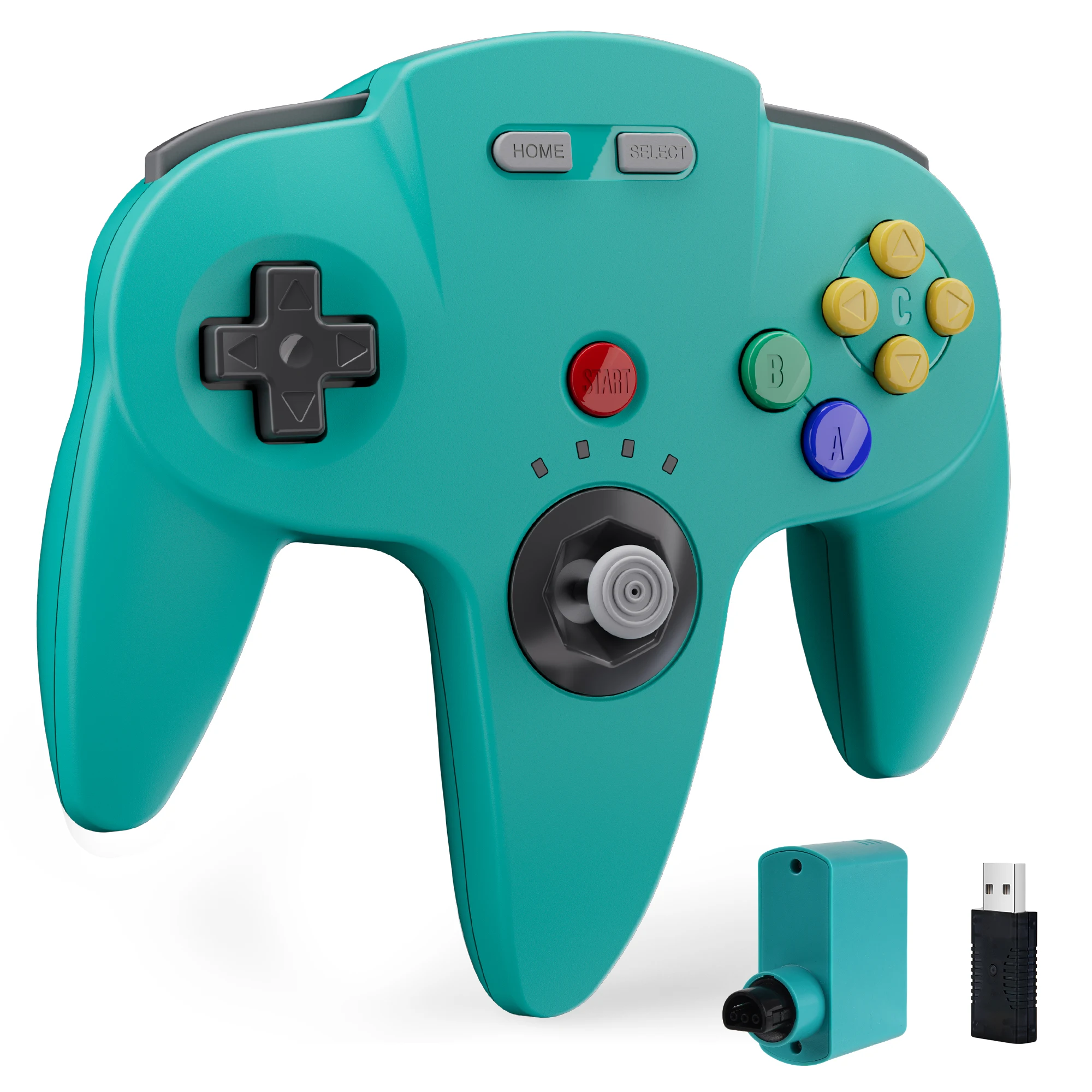 Controle Sem Fio N64 de 2.4 GHz com Adaptador USB e N64, Vibração Integrada, para N64 Switch Online, Windows PC, Mac, Raspberry Pi