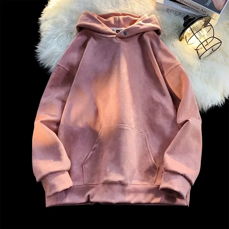 Y2K Suede Hooded Sweatshirts Women Baggy Solid Color Fashion Coat Harajuku Hoodies Oversized Street Hip Hop Pullover Shirt