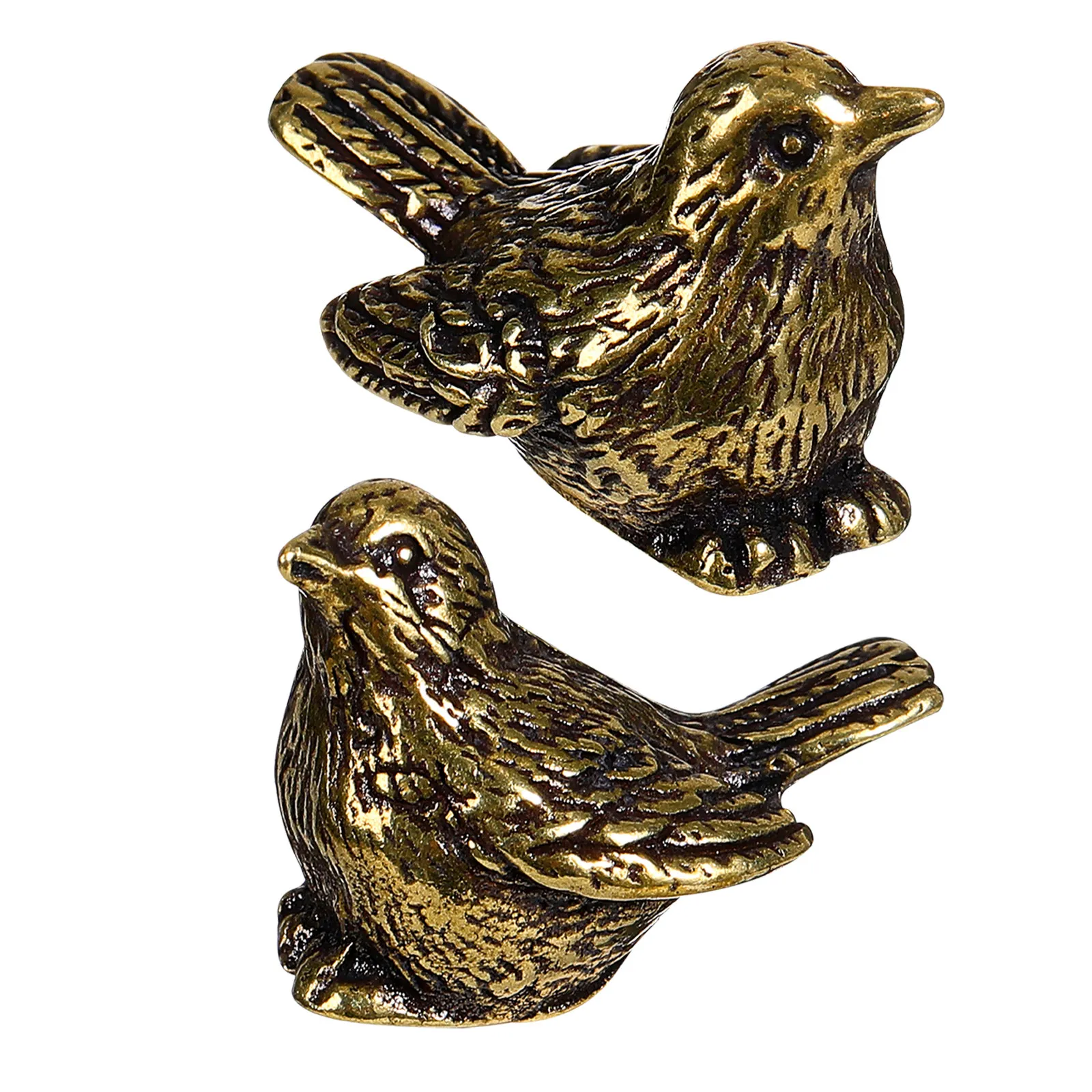 Brass Sparrow Sculpture 2 Piece Vintage Golden Bird Statues for Tabletop Shelf Cabinet Home Decor