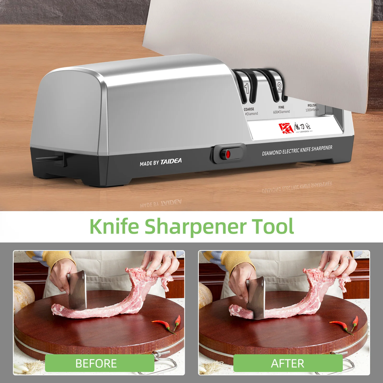 TAIDEA TG2302 Electric Knife Sharpener Stainless Steel 15 and 20 Degrees 3-Stage with Quick Sharpening and Polishing Function