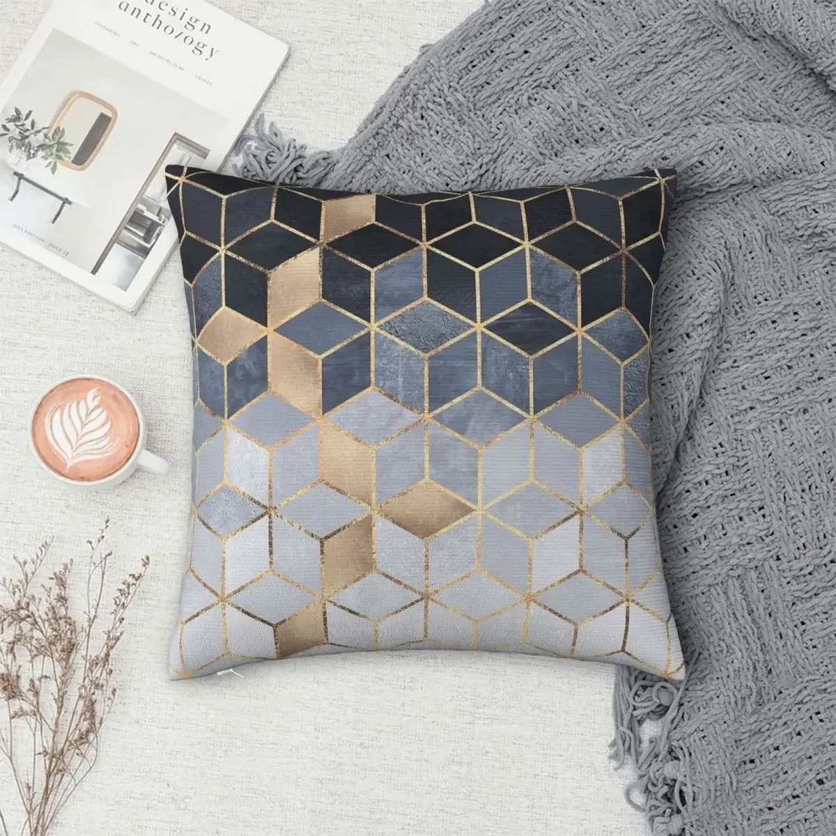 Soft Blue Gradient Cubes Pillowcase Polyester Pillows Cover Cushion Comfort Throw Pillow Sofa Decorative Cushions Used for Home