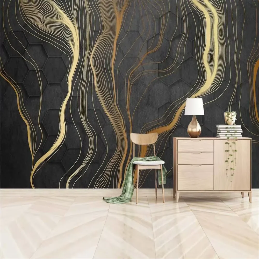 Custom 3d wallpaper mural modern minimalist light luxury artistic conception golden line wallpapers for living roomTV background