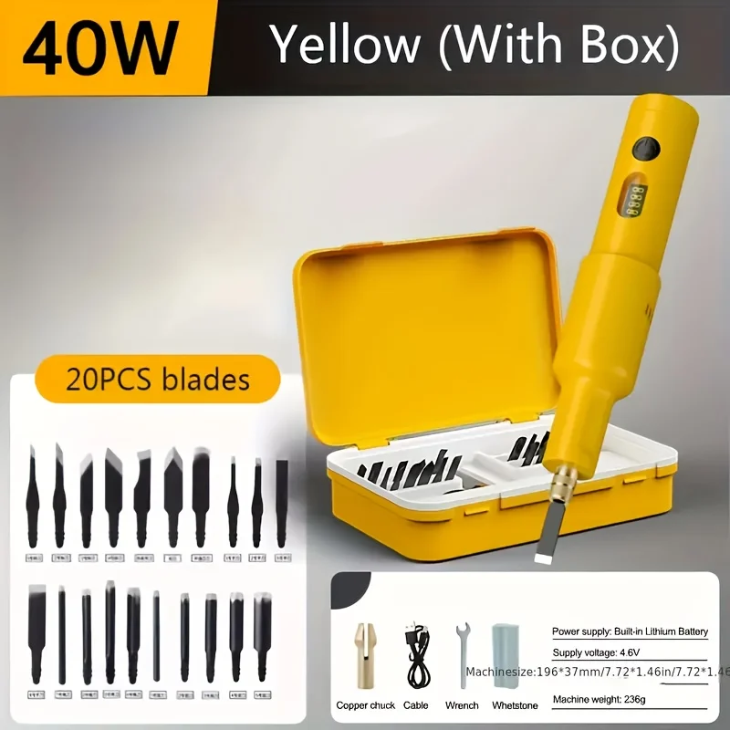 

Electric Wood Engraving Machine Rechargeable Portable Handheld Electric Chisel Wood Cutter with 20pcs Replaceable Blades