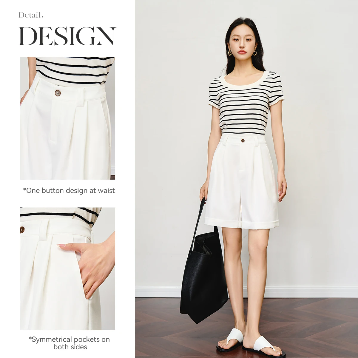 OLrain المرأة الصيف السراويل البيضاء 2025 منتصف طول مصممة السراويل مكتب سيدة ركاب عالية الخصر واسعة الساق سراويل قصيرة O57XK99013