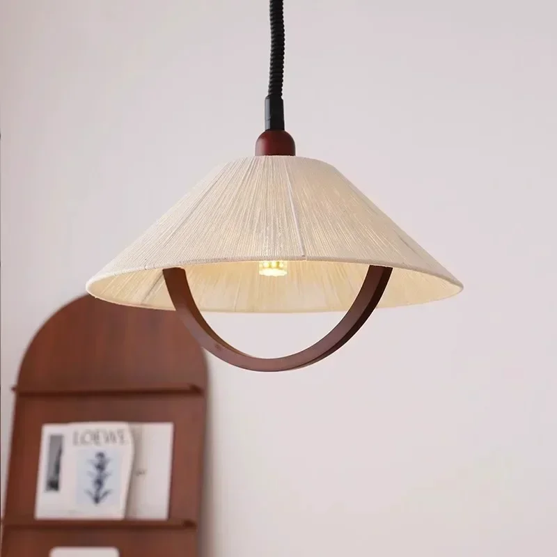 Japanese-style Vintage Cotton and Linen Retractable Chandelier for Bedroom, Study, Dining Room, Bar Counter Decor