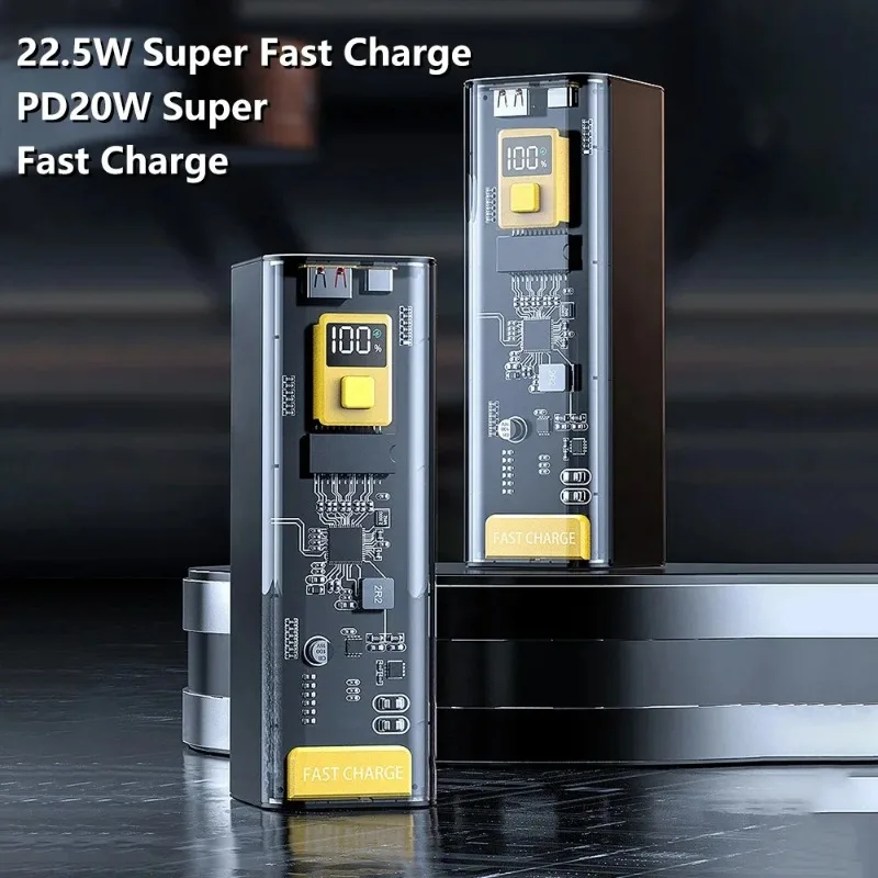 40000mAh Power Bank Large Capacity Transparent Mecha Industrial Wind Powerbank Super Fast Charging External Battery Charger