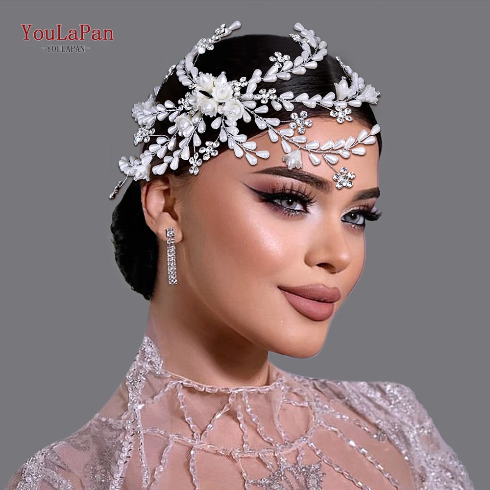 

TOPQUEEN Wedding Pearl Flower Headband Silver Color Rhinestone Flower Hair Comb Bride Hair Style Side Comb Accessories HP830