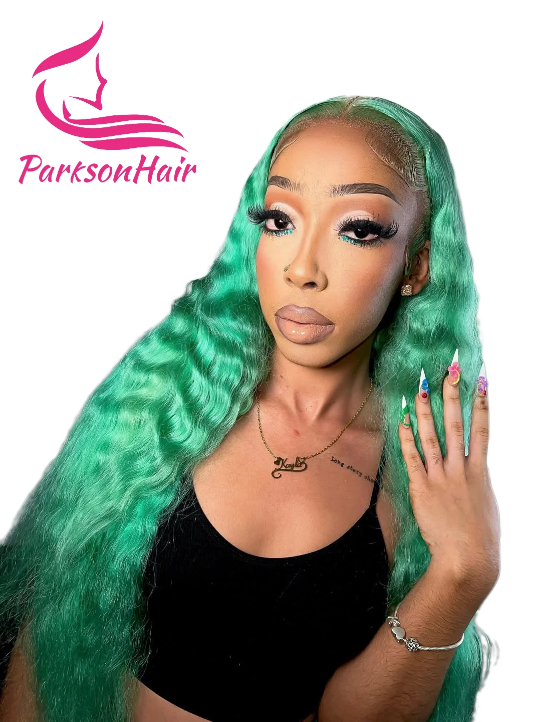 

Cyan Green Deep Wave 13x4 13x6 Transparent Lace Frontal Wigs Brazilian Human Hair Wave Wig Blonde Colored For Women Pre-Plucking