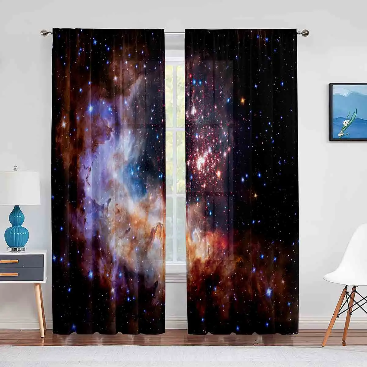 

Galaxy Outer Space Print Curtain for Living Room Bedroom Kitchen Universe Stars Chiffon Thin Window Treatment Decorations 2pcs