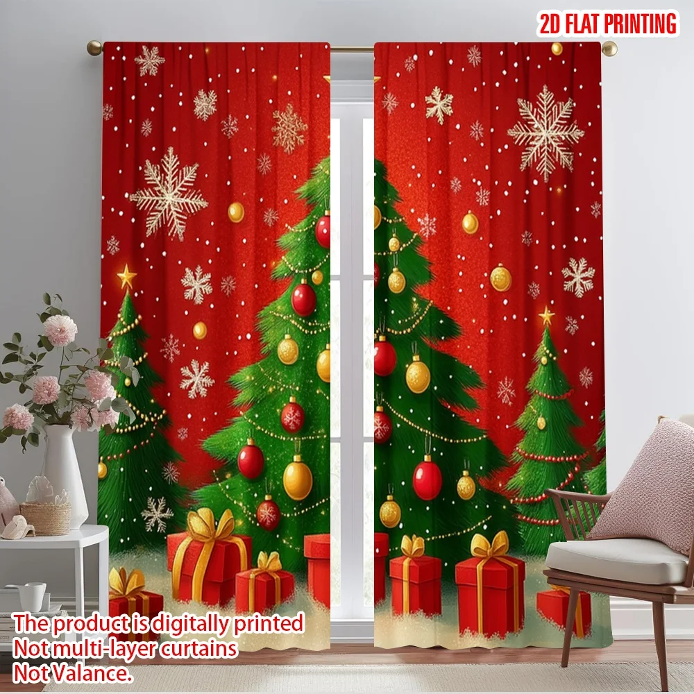 2pcs,2D plane printing Curtain Popular Christmas Tree Ornaments Snowflakes_b (3) Versatile Polyester Fabric (without rod)