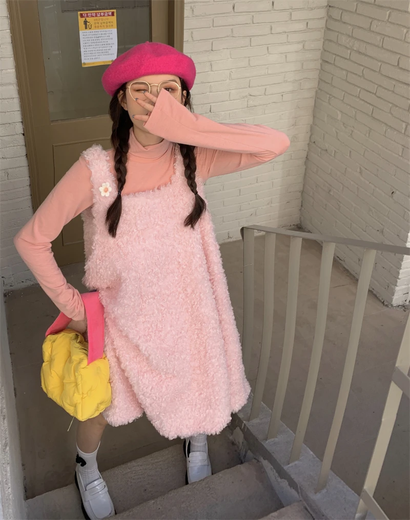Pink Lamb Velvet Vest Skirt Se - Winter Clothing Girls 评论和价格