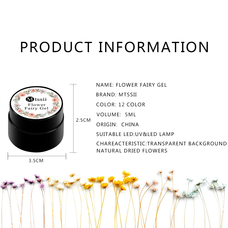 MTssii Floral Nail Varnish Gel Polish Paint Dried Flowers Nail Art Lasting Effect UV LED Gel Varnish DIY Natural Fairy Nails Gel