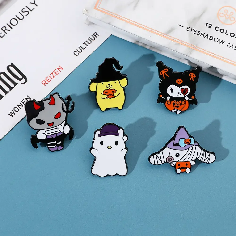 Sanrio Hello Kitty Kuromi Anime Kawaii Halloween Brooch My Melody Cartoon Metal Badge Clothing Decoration Pendant Gifts Toys