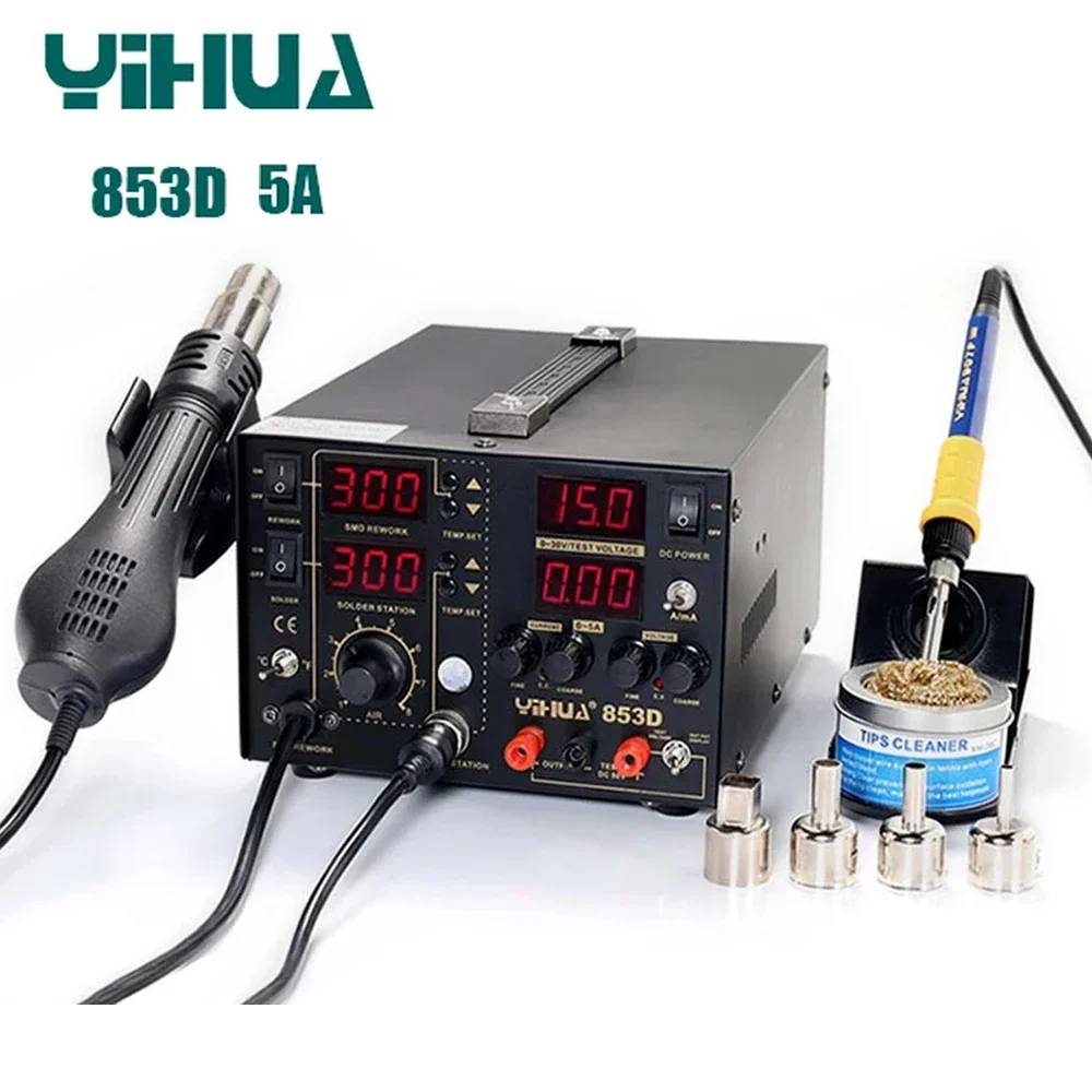 Rework Solder Soldering Iron YIHUA 853D 5A USB 2A 1A SMD DC Power Supply Hot Air Gun Rework Solder Station temperature control