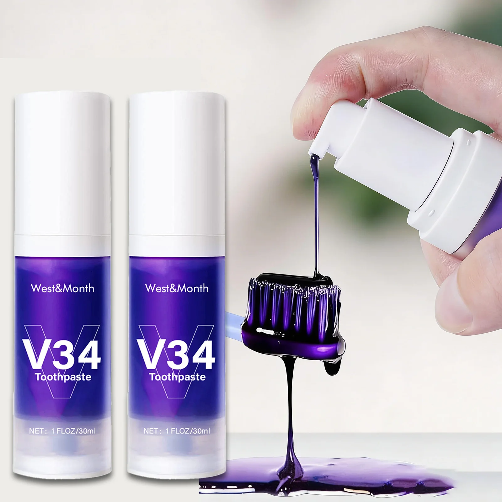 V34 Teeth Whitening Toothpaste 30ml Intensive Stain Remover for Yellow Teeth Plaque RemovalFresh Breath Oral Care Gum Protection