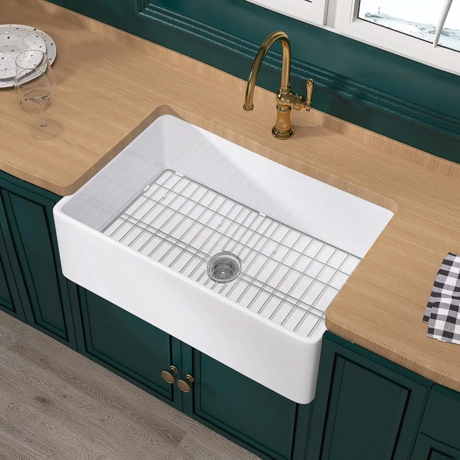 

Кухонная мойка в стиле фермерского дома, 30 дюймов, белая, с фронтальной панелью, для установки под столешницу, двусторонняя, 30x20x10 дюймов, глубокая, с одной чашей, в стиле фермерского дома