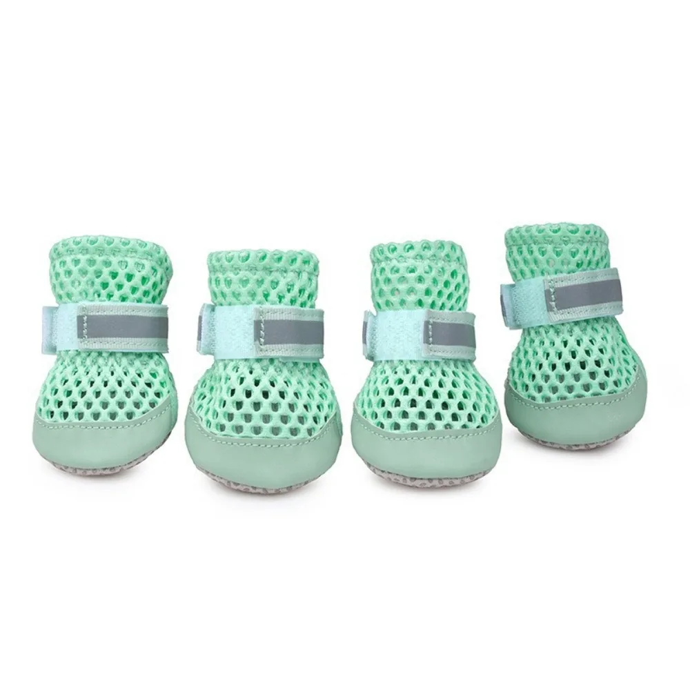 

4Pcs Fashion Breathable Mesh Dog Shoes Anti Slip Reflective Dog Paw Protectors Wear Resistant Adjustable Net Foot Covers Outdoor
