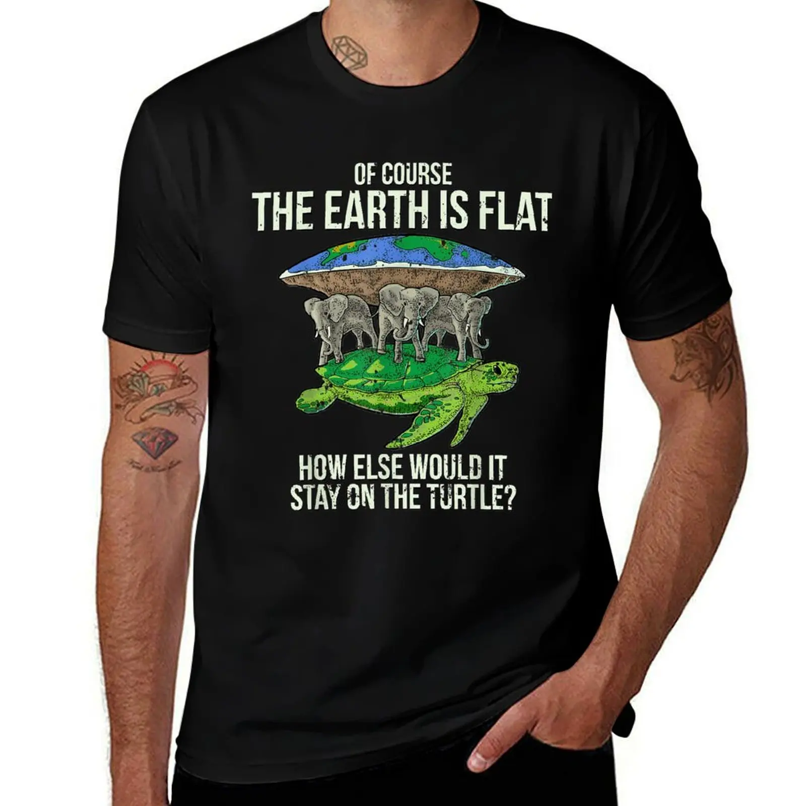 

Flat Earth Society T Shirt Turtle Elephants Men Women Gift T-Shirt Large Size Soft Cotton T-Shirt