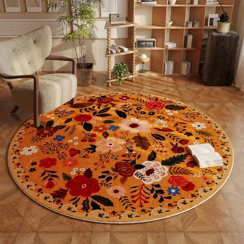 

Round Carpet for Living Room Bedroom Rug Soft Machine Washable Home Decor Floral Floor Mat Non-slip Bedside Lounge Area Rugs