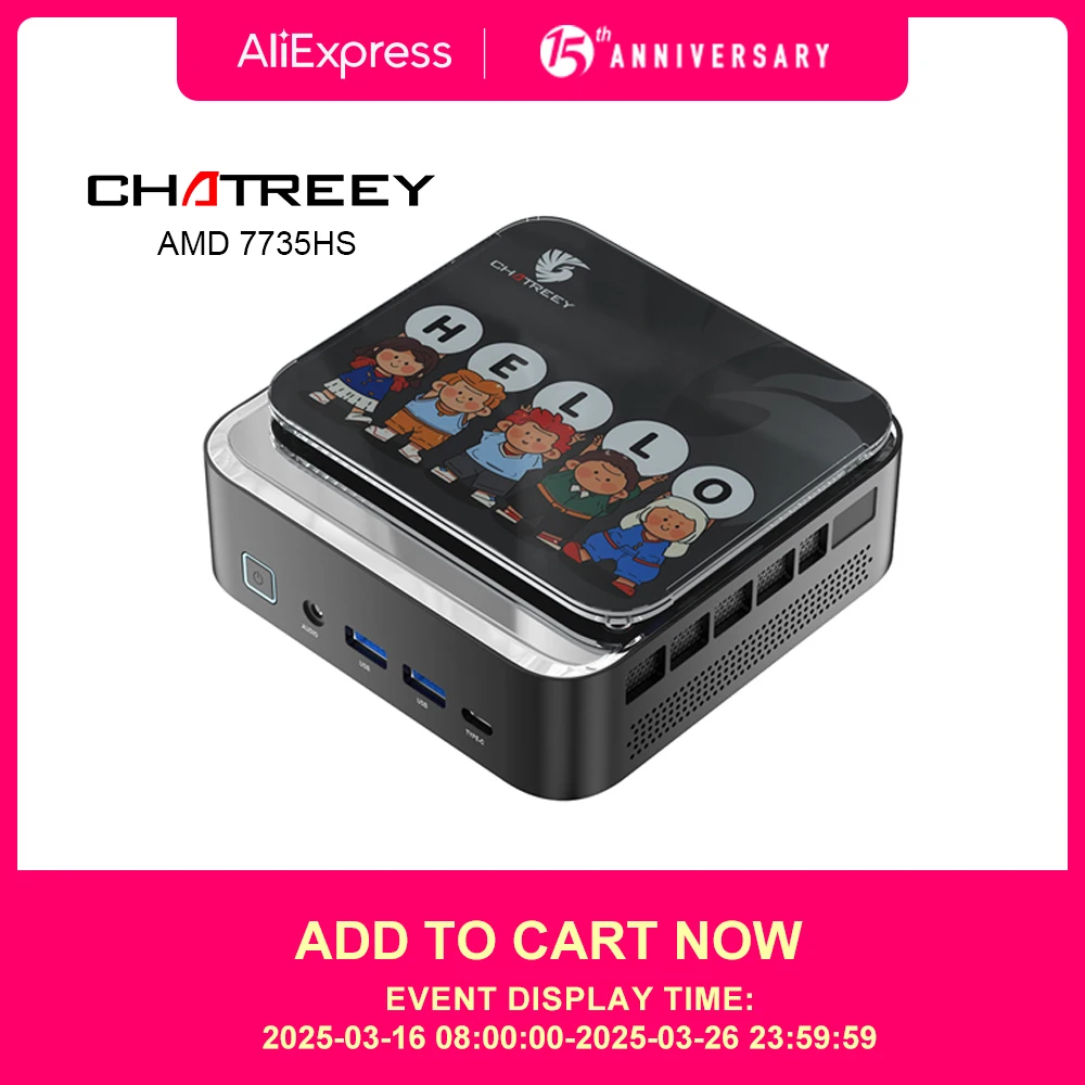 Chatreey AN3P Mini PC R7 7735HS 680M Komputer stacjonarny do gier z WiFi 6/Bluetooth 5.2/HDMI/DP/USB 3.2