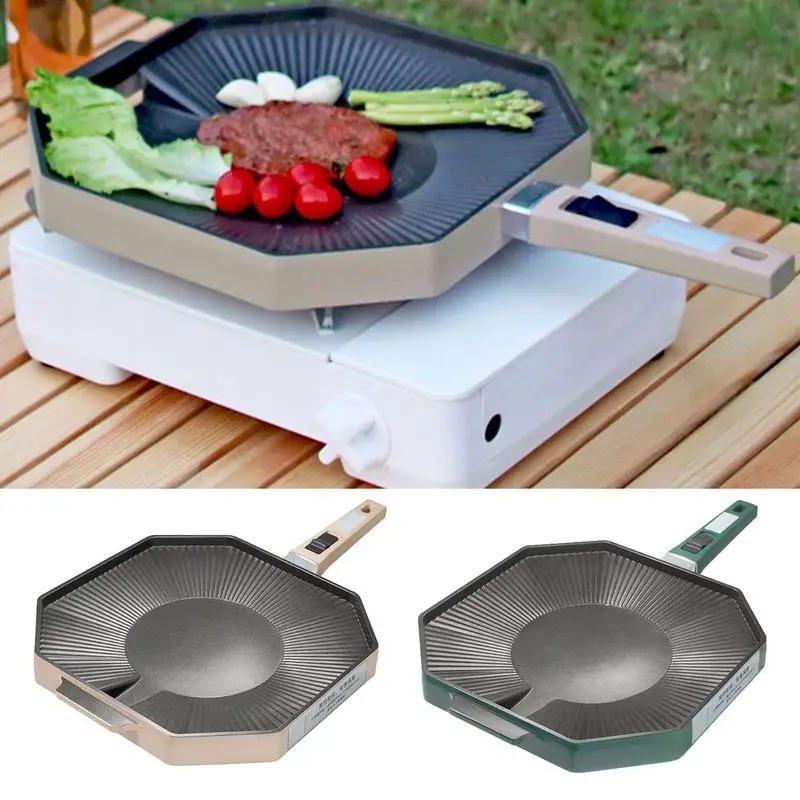 

Camping Stove Grill Plate BBQ Griddle Non-Stick Grill Pan Grilling Cookware With Oil Drain Hole Design Includes Storage Bag For