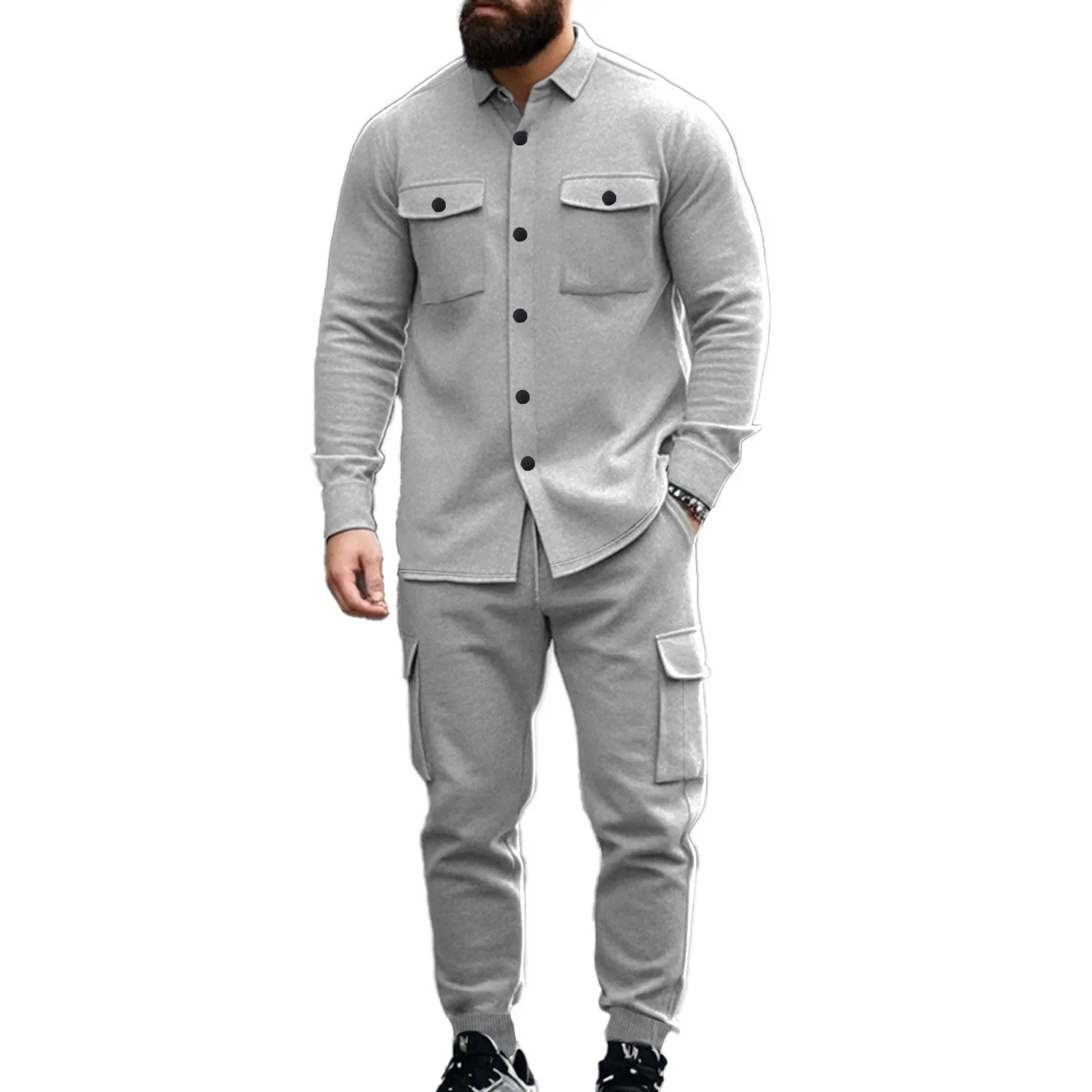 

Workwear Sweatshirt Set Outdoor Hunting Jacket with Turn-Down Collar Loose Fit Warm Heavyweight Men's Fleece-Lined Autumn Winter