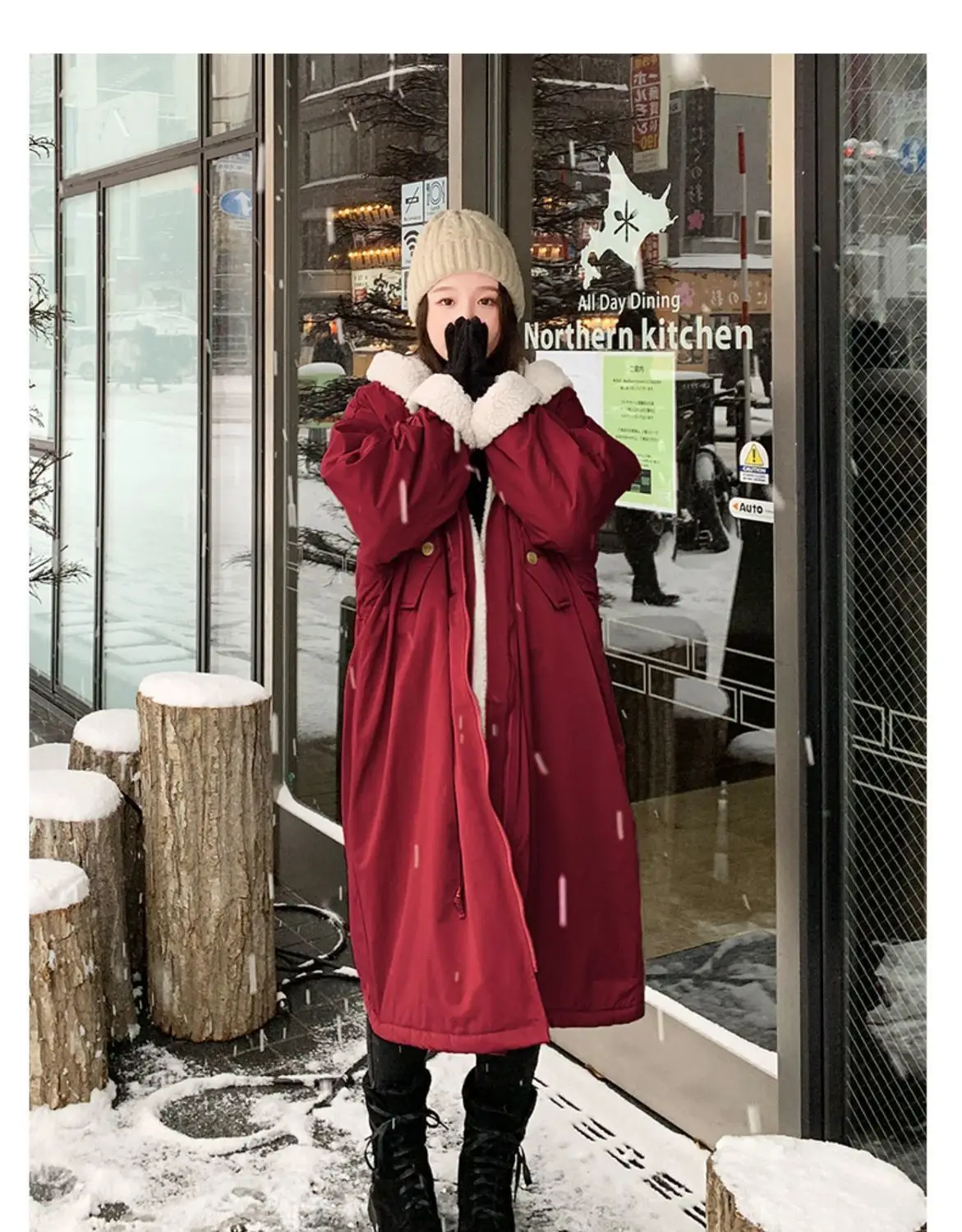 Lamb wool Cotton Jacket Women's Korea Loose 2026 New Winter Plus velvet Snow Parkas Warm Hooded Coat Casual Female Long Overcoat