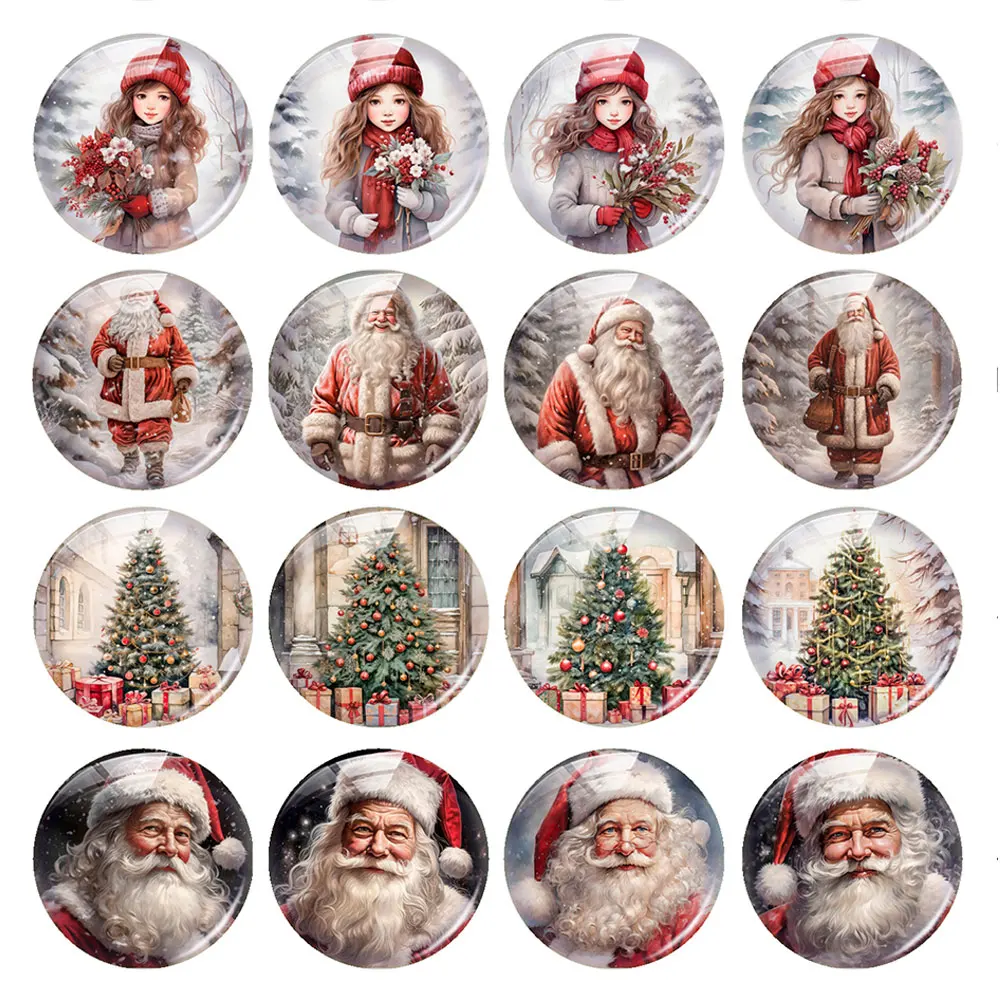 

Handmade Christmas X-mas Santa Tree Girl Gifts Photo Glass Cabochon Charms Flatback Demo Flat Back Cameo For Diy Jewelry Making