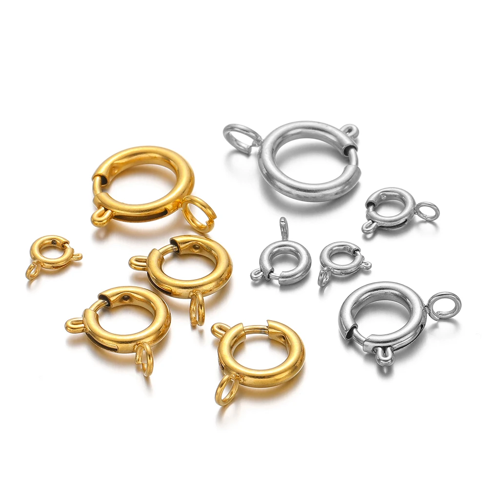 10pcs Stainless Steel Round Spring Ring Clasps Necklace Connectors for DIY Jewelry Bracelet Making Earrings Accessories 5-12mm